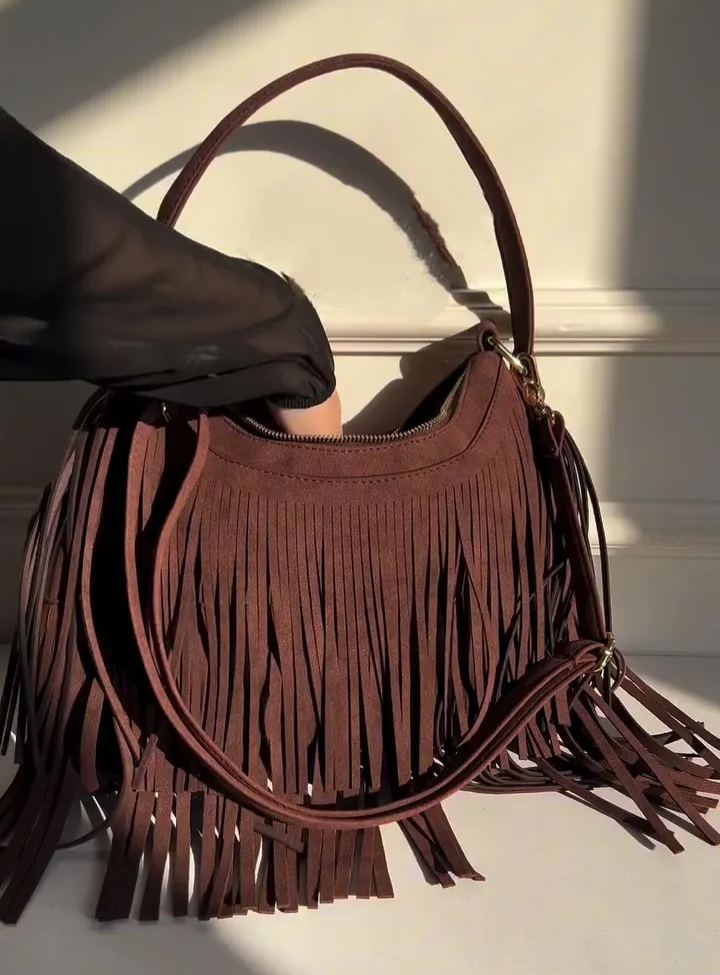 Suede Fringed Shoulder Bag