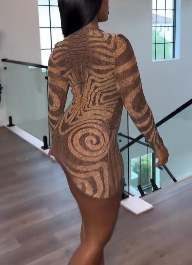 Mesh sheer striped bodycon dress