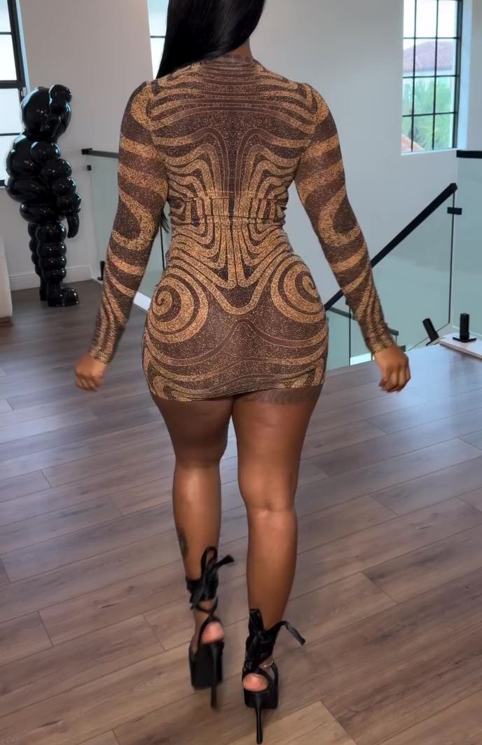 Mesh sheer striped bodycon dress