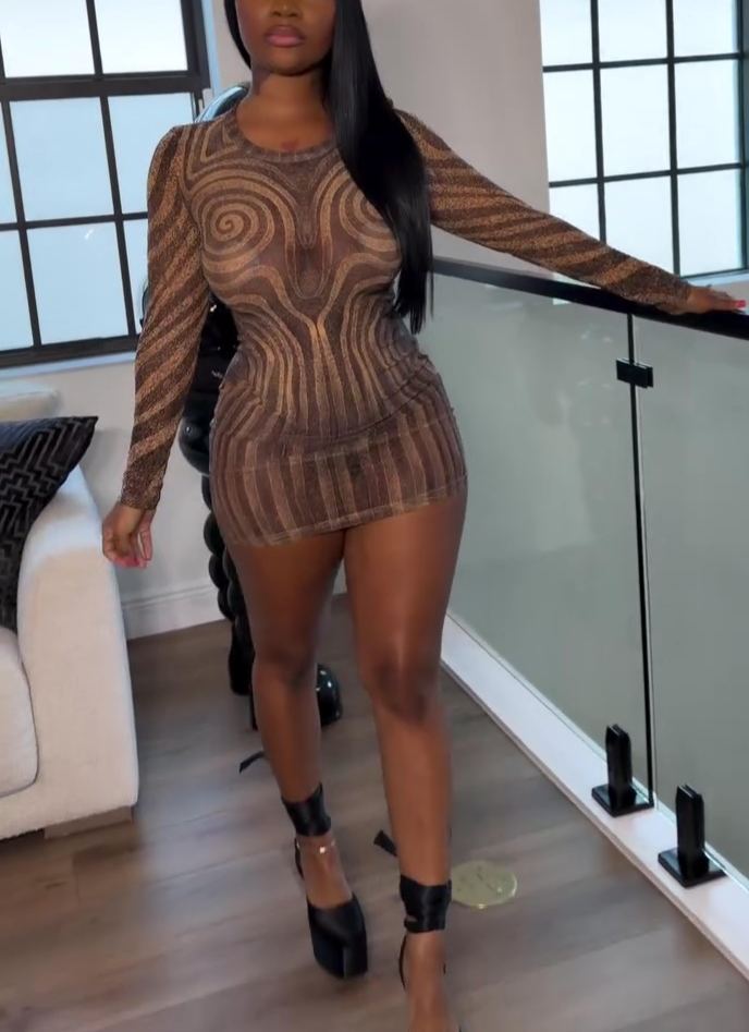 Mesh sheer striped bodycon dress