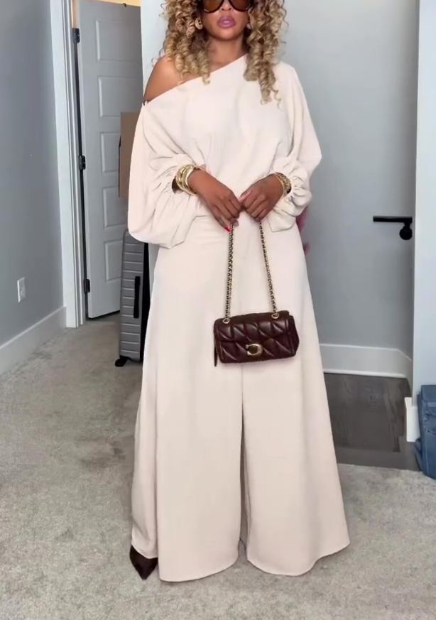 Solid color off-shoulder two-piece set