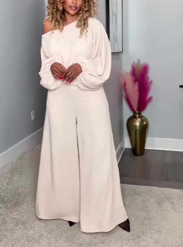 Solid color off-shoulder two-piece set