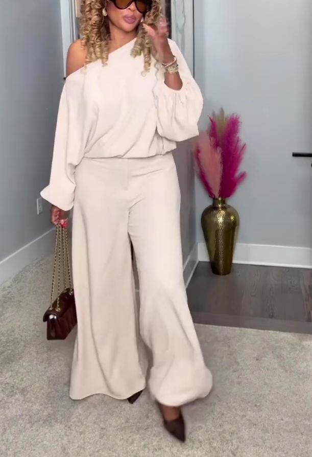 Solid color off-shoulder two-piece set