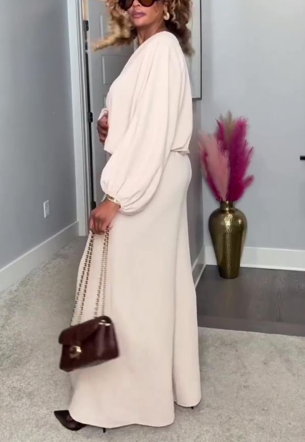 Solid color off-shoulder two-piece set