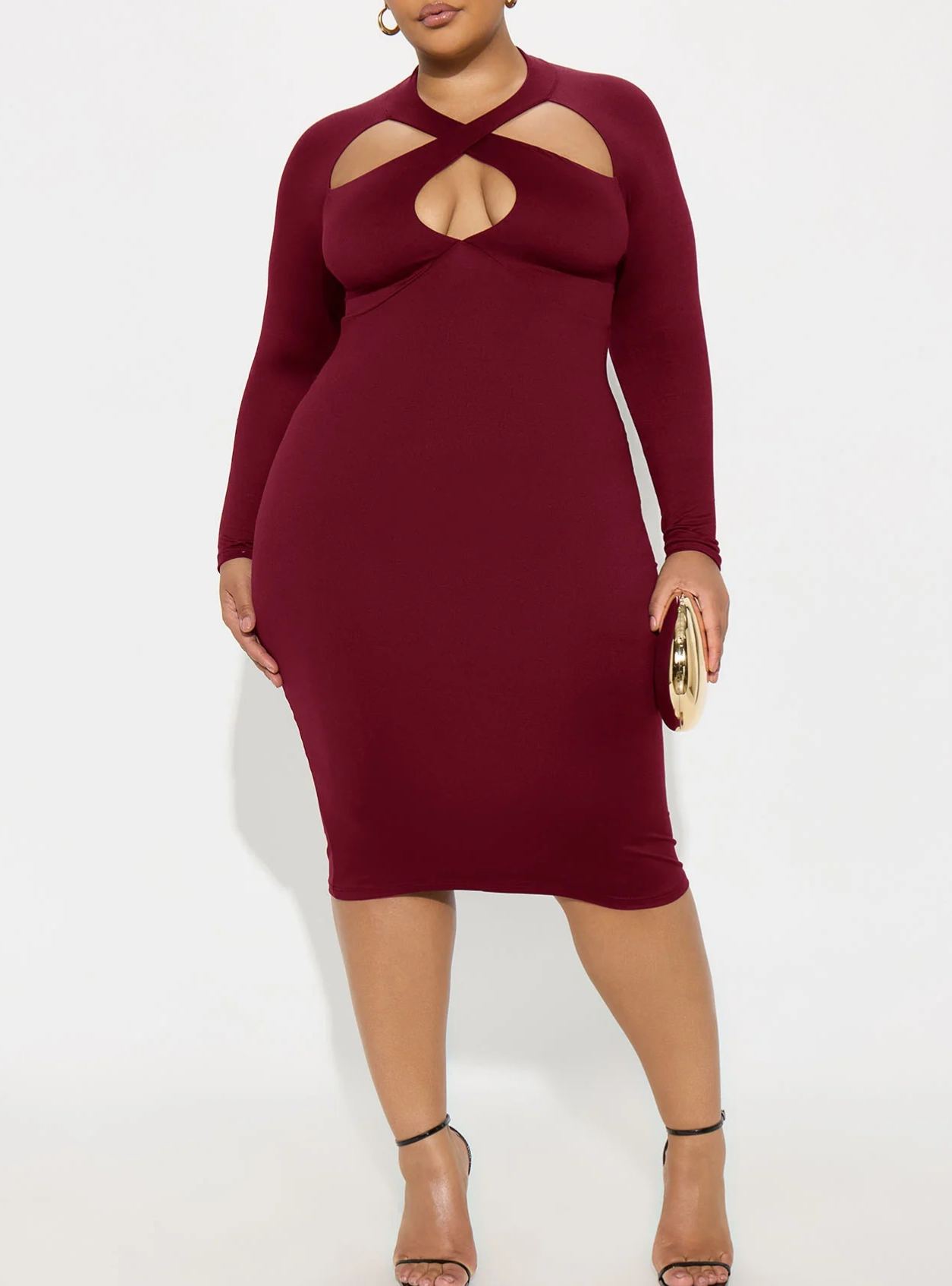 Knitted Cross-front Midi Dress