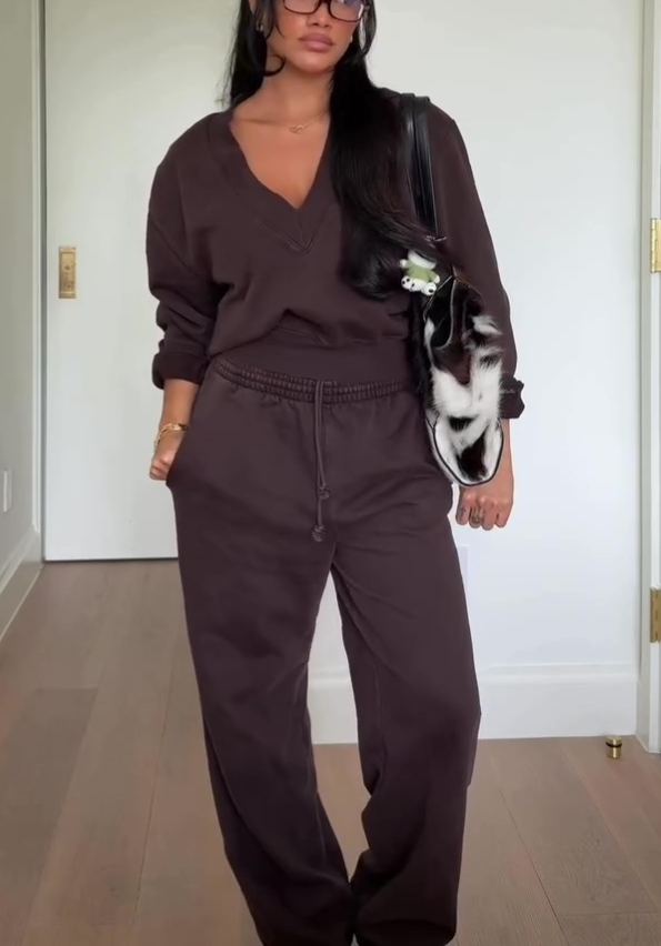 Solid Color V-neck Tracksuit