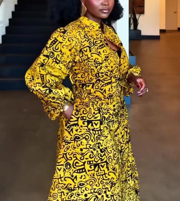 2026 New Printed Long-Sleeved Dress