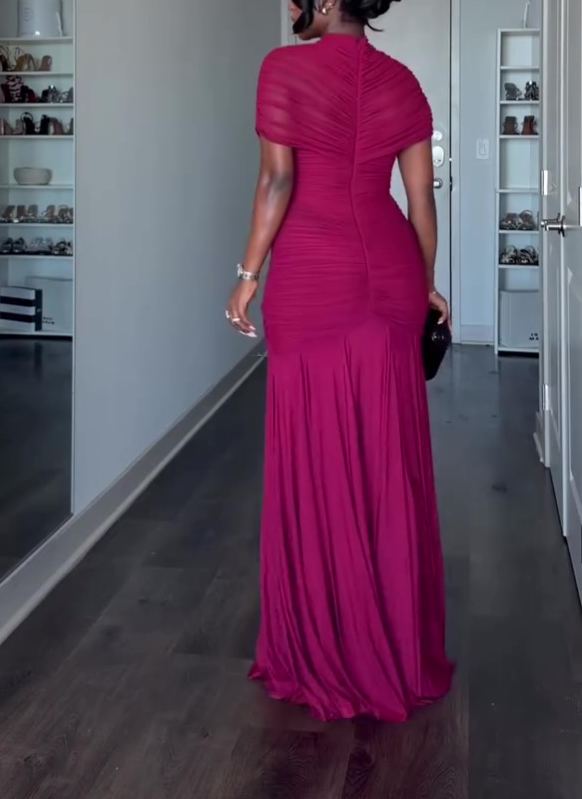 Midriff-baring Mesh Maxi Dress