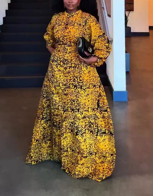 2026 New Printed Long-Sleeved Dress