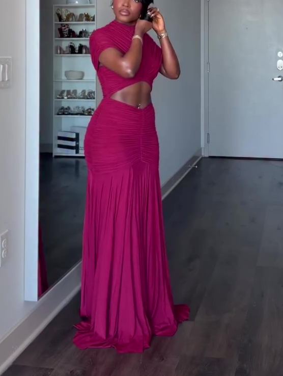 Midriff-baring Mesh Maxi Dress