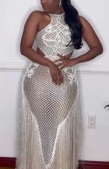 Knitted Mesh Tassel Dress