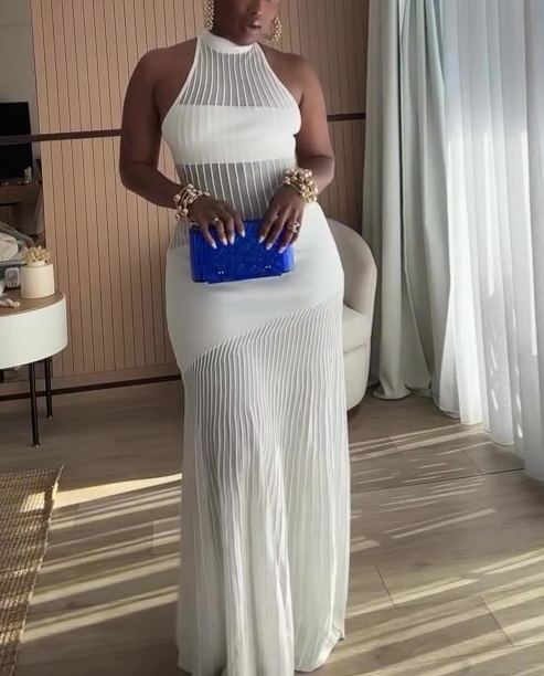 Elegant Sheer Halter Neck Dress