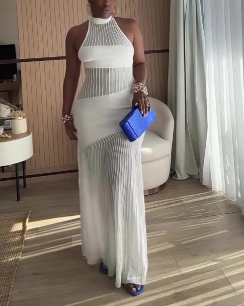 Elegant Sheer Halter Neck Dress