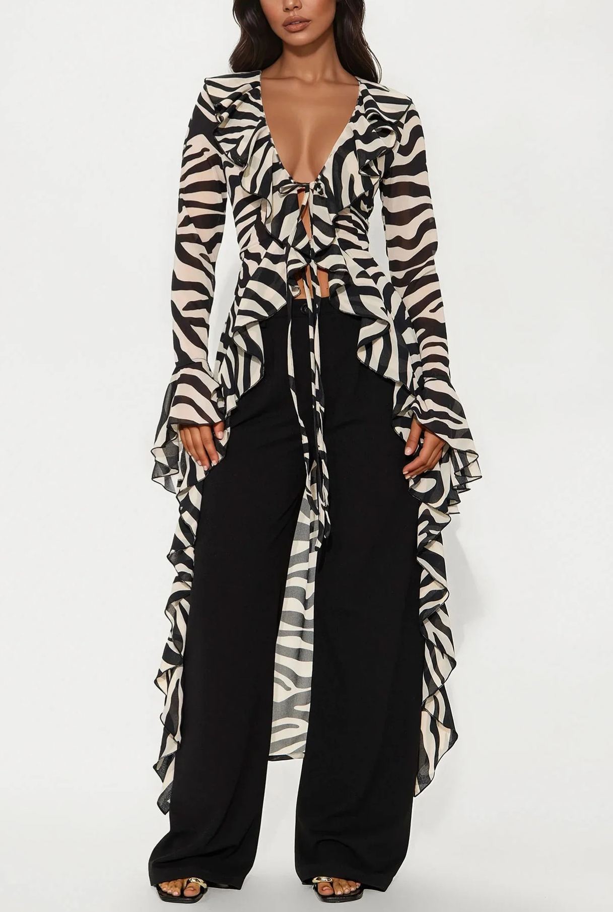 Zebra Print Chiffon Long Top