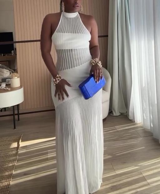 Elegant Sheer Halter Neck Dress