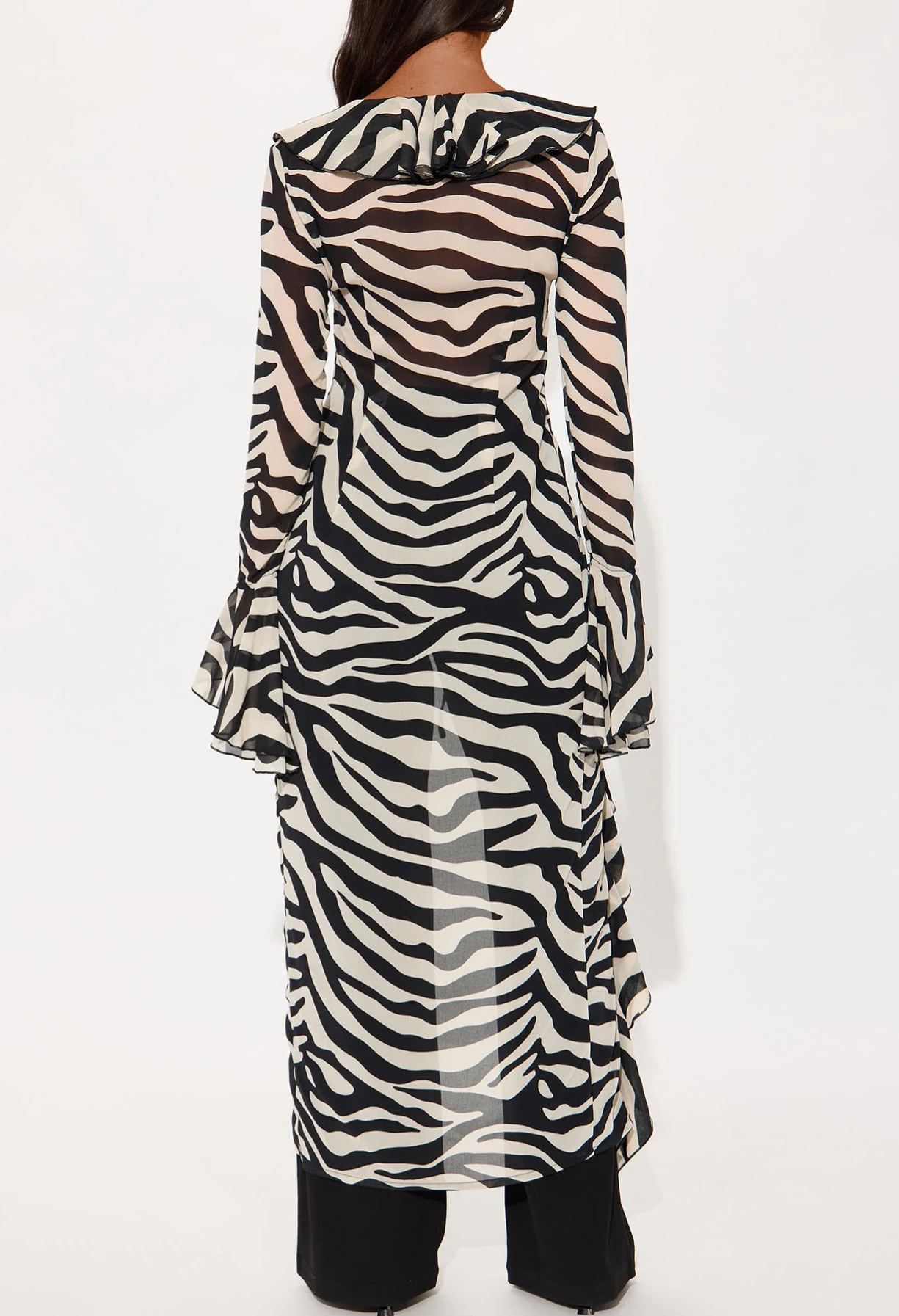 Zebra Print Chiffon Long Top