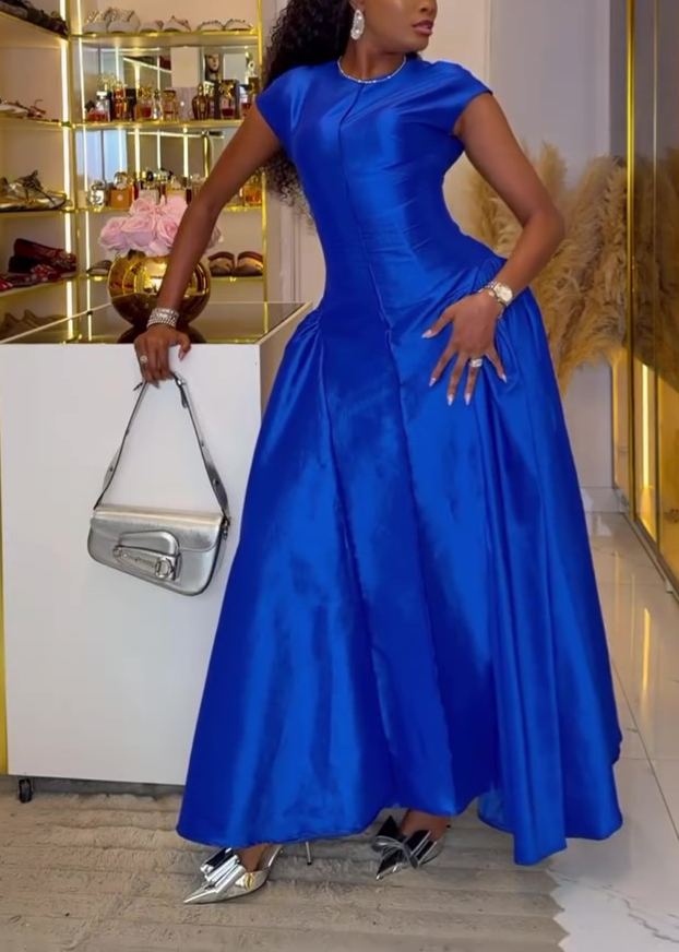Royal Blue Elegant Short-Sleeved Dress