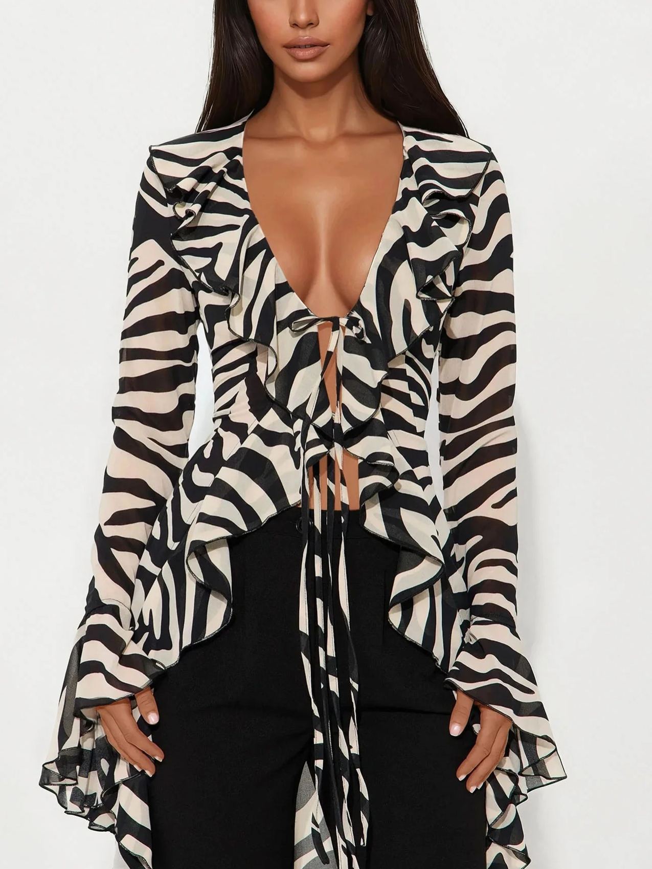 Zebra Print Chiffon Long Top