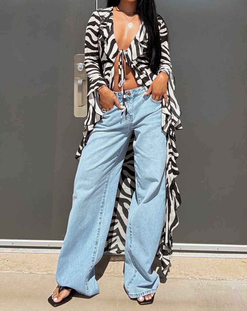 Zebra Print Chiffon Long Top