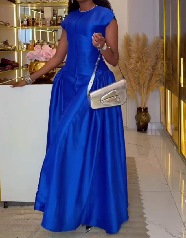 Royal Blue Elegant Short-Sleeved Dress