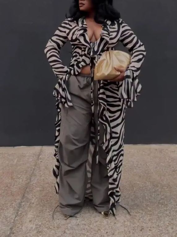 Zebra Print Chiffon Long Top