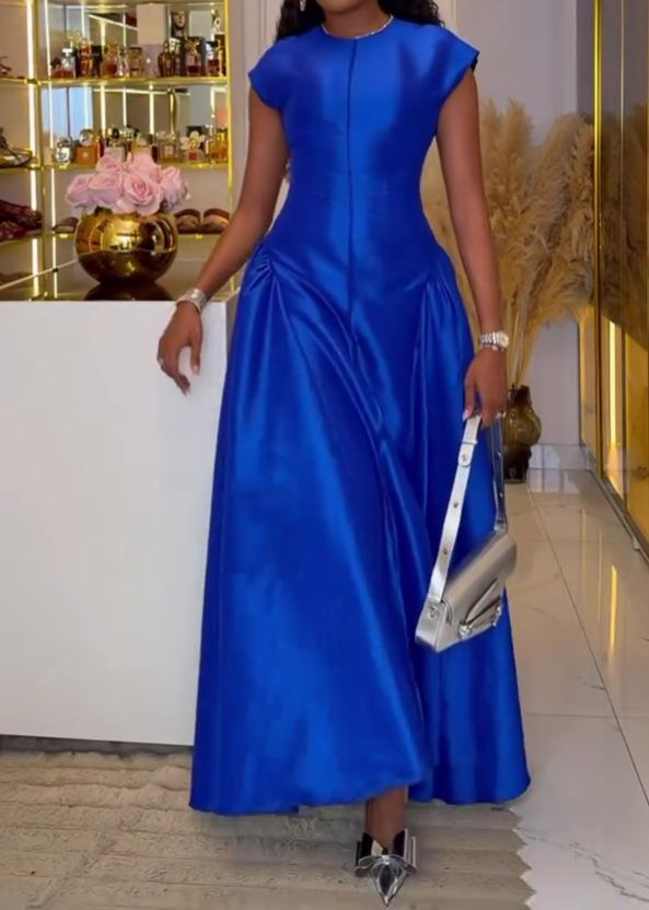 Royal Blue Elegant Short-Sleeved Dress