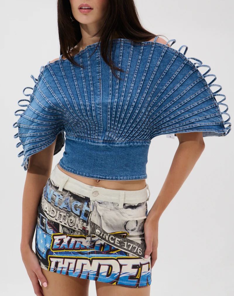 Artistic Denim Off-shoulder Top
