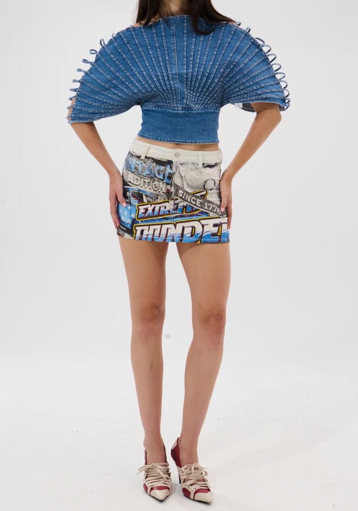 Artistic Denim Off-shoulder Top