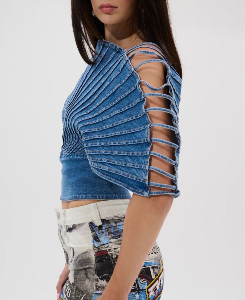 Artistic Denim Off-shoulder Top