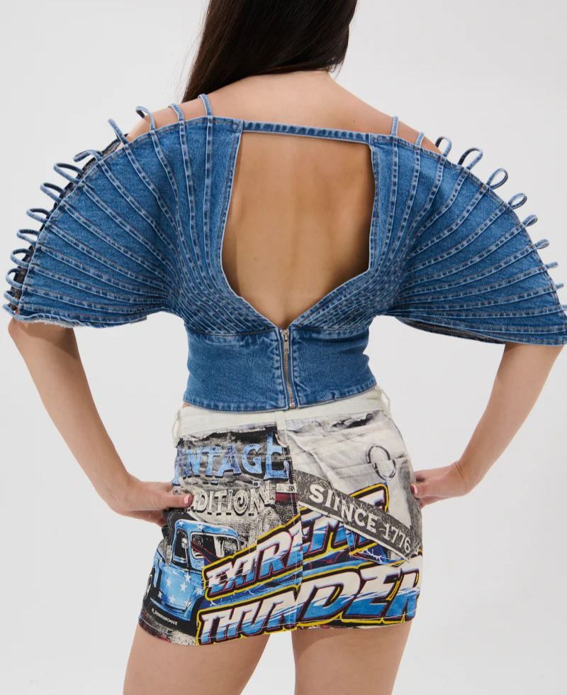 Artistic Denim Off-shoulder Top