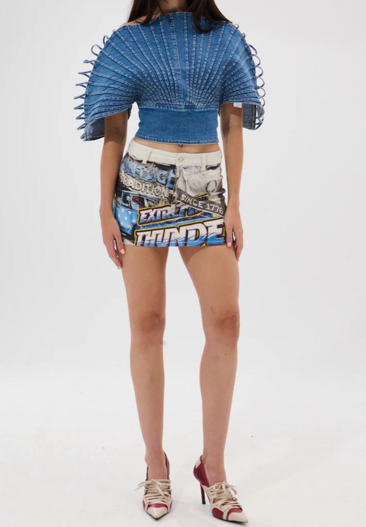 Artistic Denim Off-shoulder Top