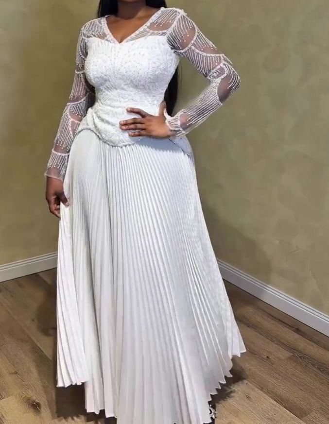 Heavy-duty Rhinestone Pleated Dress Set