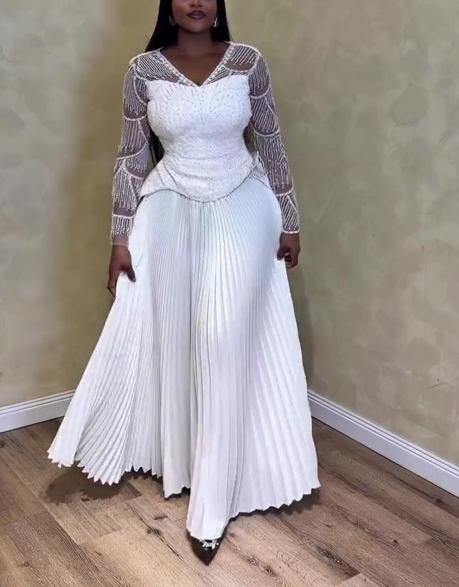 Heavy-duty Rhinestone Pleated Dress Set