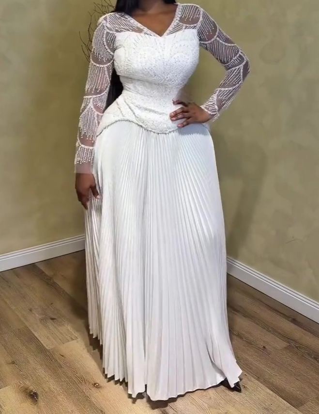 Heavy-duty Rhinestone Pleated Dress Set