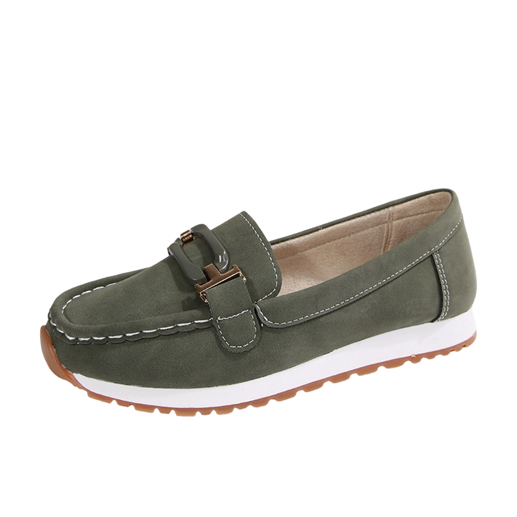 Wowcloth Women's Fashion Casual Loafer Shoes – Comfortable Slip-On Round Toe with Metal Buckle Detail for Spring Summer Footwear,Plus Size