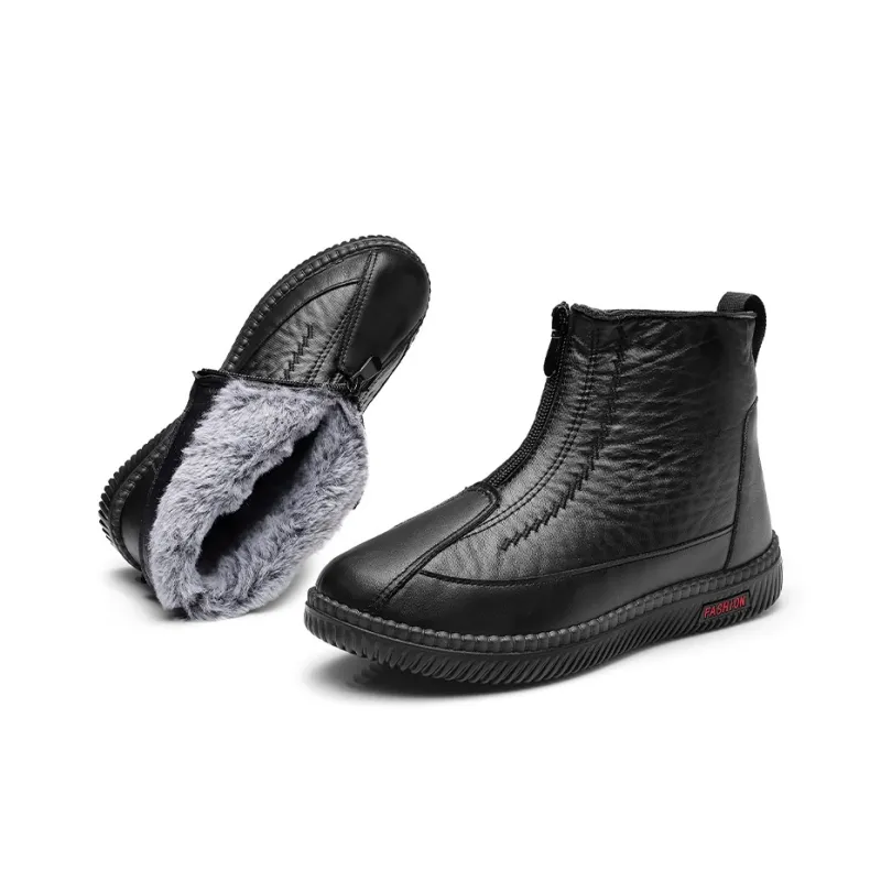 (⏳NOW ON: 50% OFF Sale! 🔥)Women's Winter Snow Boots, Warm Fur-Lined Soft Bottom Booties with Front Zipper & Non-Slip Sole