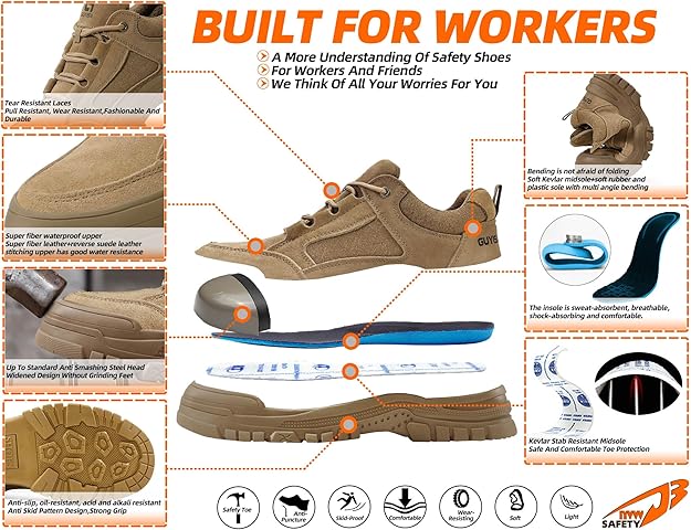 (⏳NOW ON: 50% OFF Sale! 🔥)Safety Shoes Men Steel Toe Cap Safety Trainers Womens Anti Slip Work Boots Mens Womens Unisex Protective Lightweight Breathable Industrial Shoes
