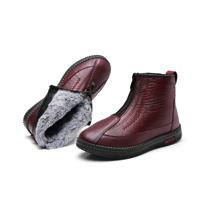 (⏳NOW ON: 50% OFF Sale! 🔥)Women's Winter Snow Boots, Warm Fur-Lined Soft Bottom Booties with Front Zipper & Non-Slip Sole