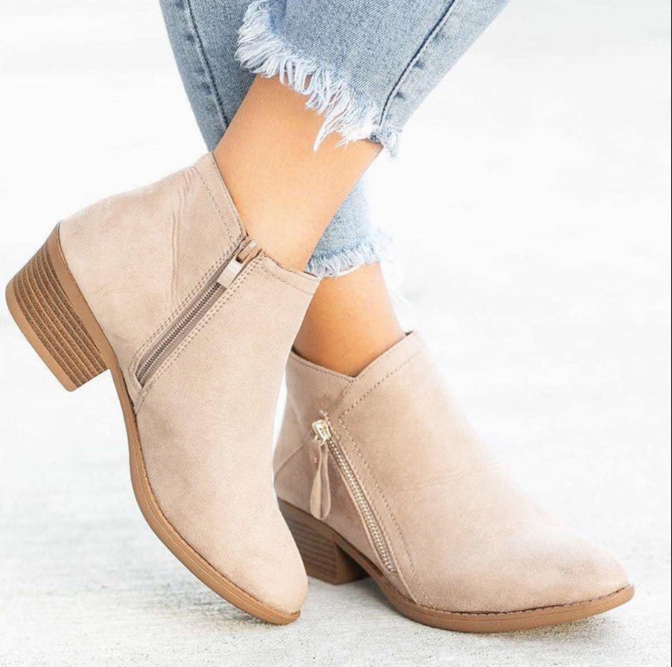 Women's Low-heeled Ankle Boots Vintage Women Slip On Boots Pointed Toe Round Head Thick Heel Short Shoes