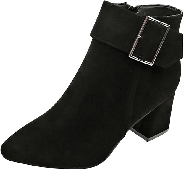(⏳NOW ON: 70% OFF Sale! 🔥) Fashion Chunky Heel Pointed Boots Office Work Elegant Winter Ankle Boot Comfy Mid Heel Side Zip Faux Suede Booties