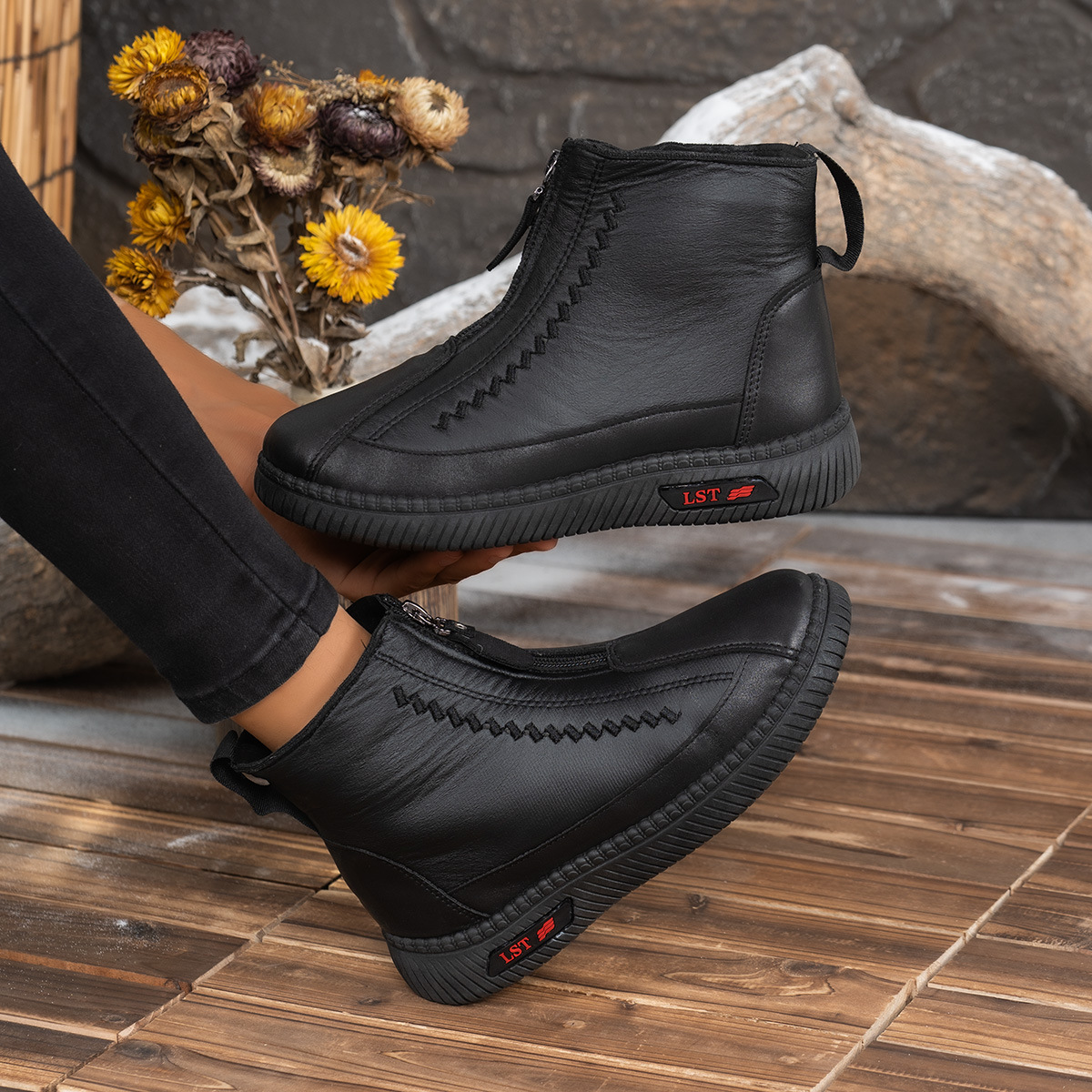 (⏳NOW ON: 50% OFF Sale! 🔥)Women's Winter Snow Boots, Warm Fur-Lined Soft Bottom Booties with Front Zipper & Non-Slip Sole