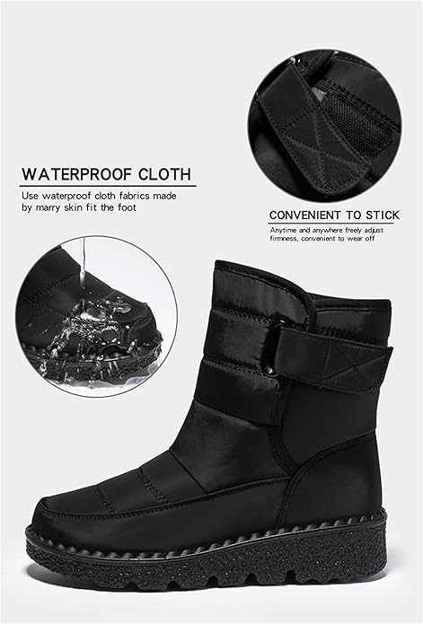 (⏳NOW ON: 50% OFF Sale! 🔥)Women’s Waterproof Fur-Lined Winter Boots, Non-Slip Warm Slip-On Snow Ankle Booties for Outdoor Comfort