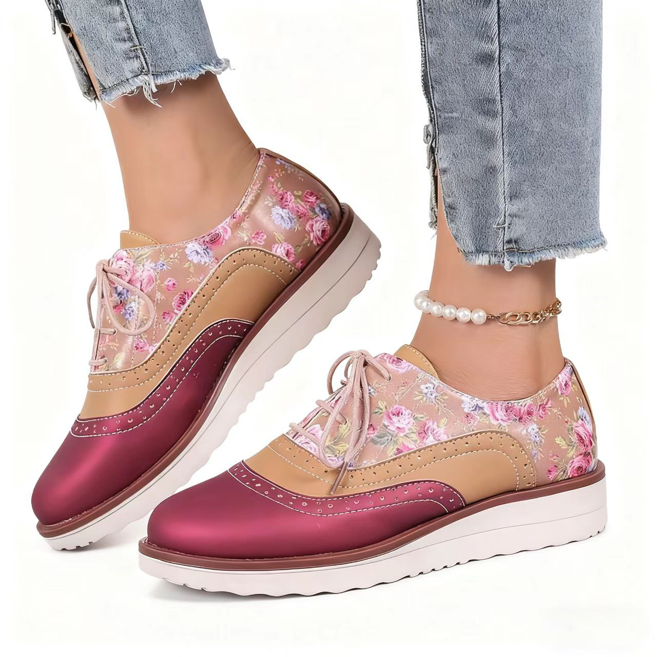 (⏳NOW ON: 70% OFF Sale! 🔥)Women’s Floral Slip-On Loafers – Lightweight Comfortable Round Toe Casual Shoes with Lace Detail