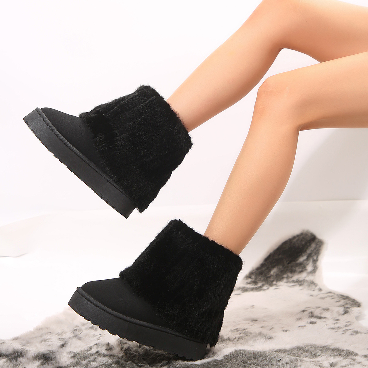 (⏳NOW ON: 70% OFF Sale! 🔥)Women’s Faux Suede Thick Sole Fuzzy Winter Snow Boots Round Toe Casual Warm Shoes