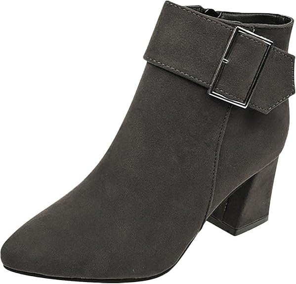 (⏳NOW ON: 70% OFF Sale! 🔥) Fashion Chunky Heel Pointed Boots Office Work Elegant Winter Ankle Boot Comfy Mid Heel Side Zip Faux Suede Booties