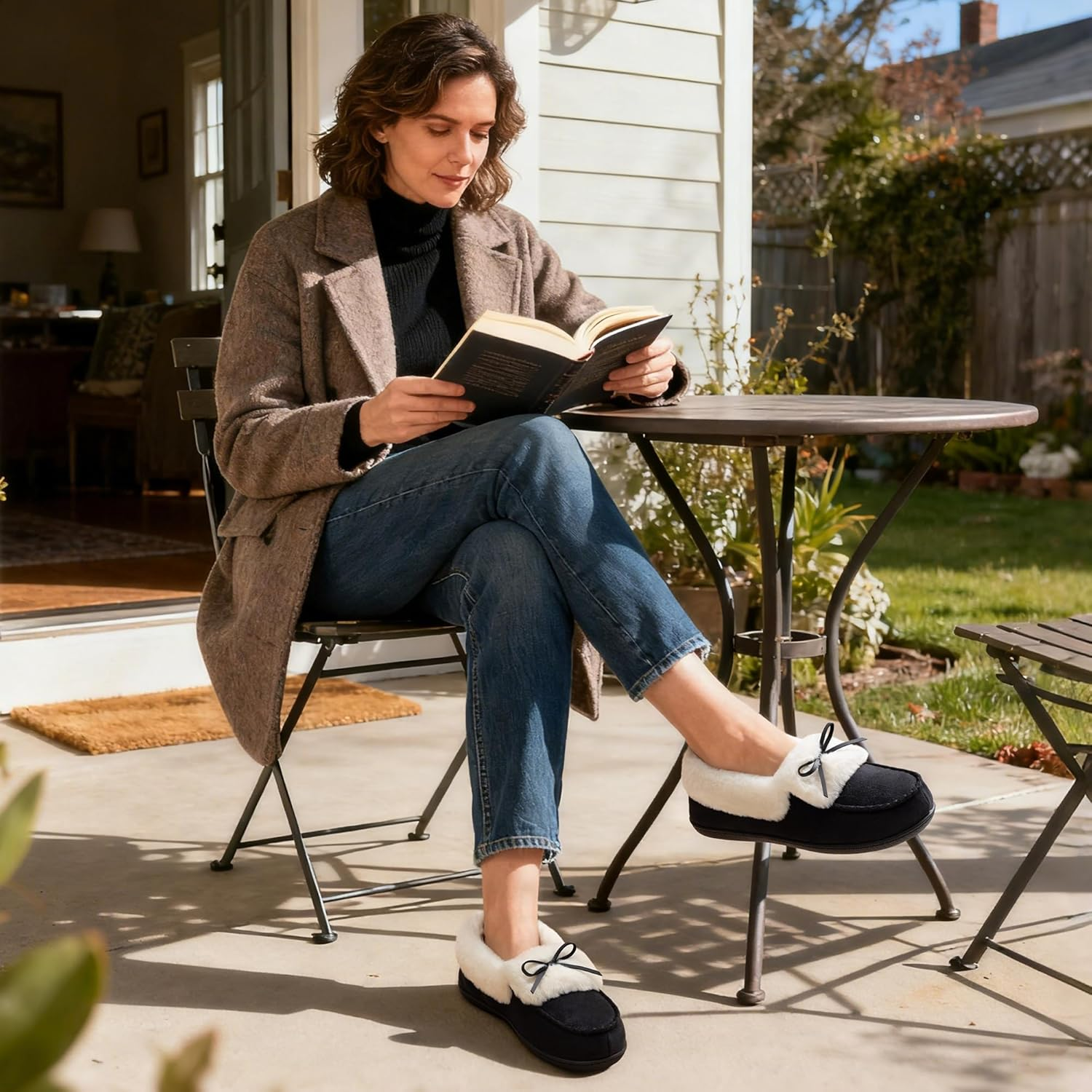 (⏳NOW ON: 70% OFF Sale! 🔥)Autumn Winter Indoor Cozy Fuzzy Slip-On Bow Back Flats for Women