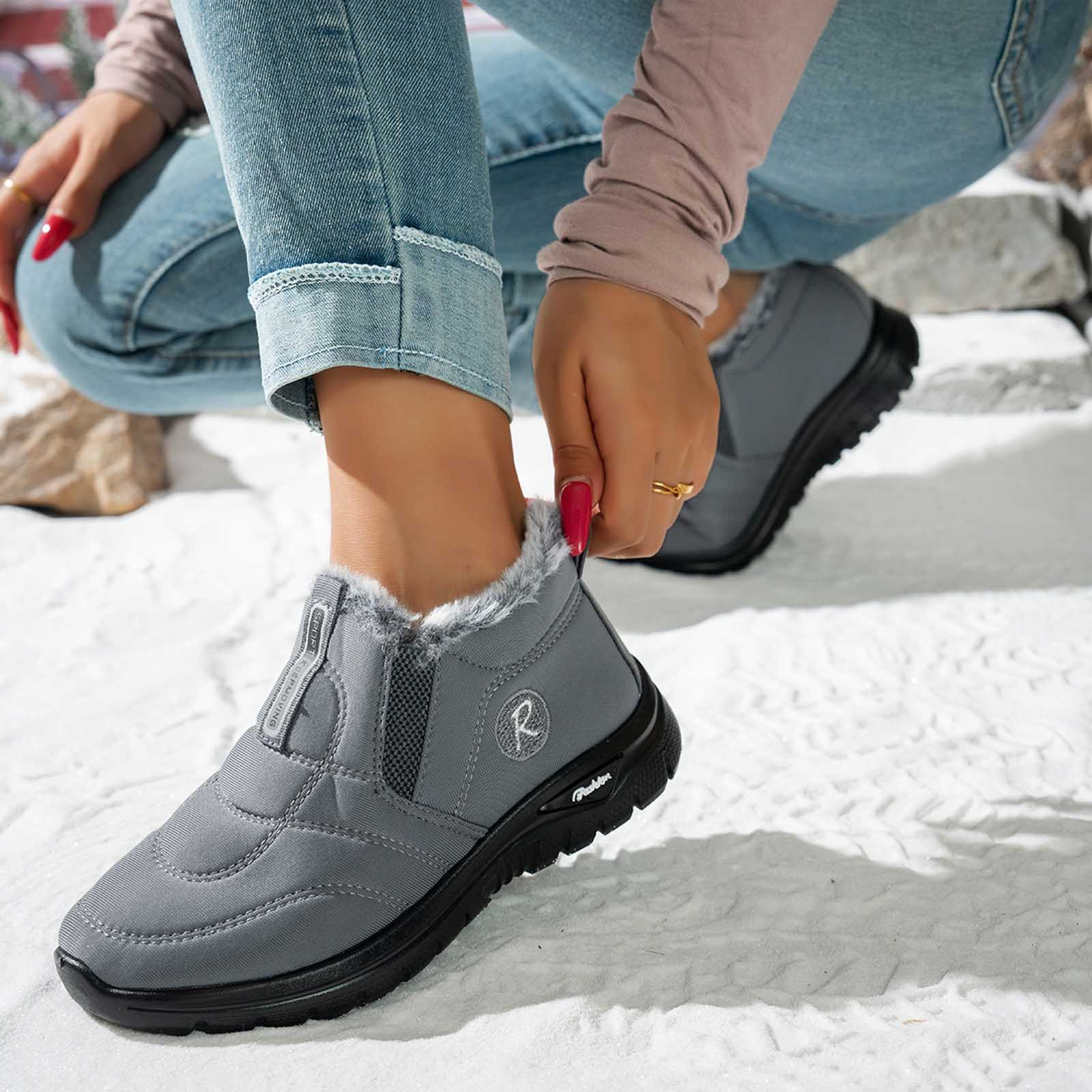 (⏳NOW ON: 50% OFF Sale! 🔥)Snow Boots for Women Slip on Winter Warm Shoes Fashion