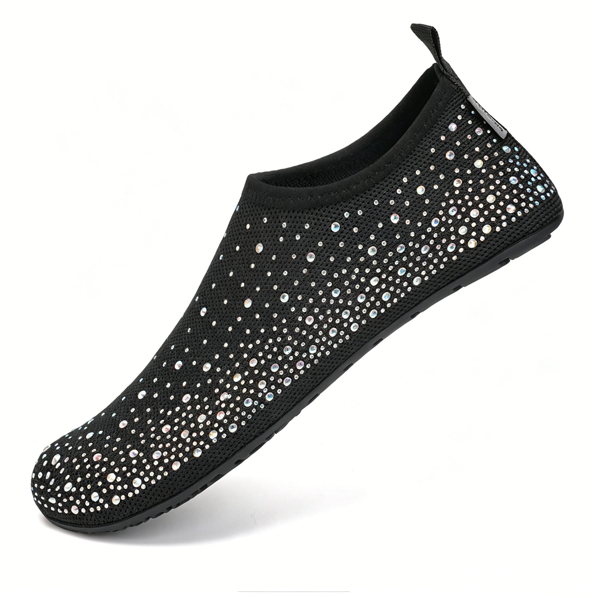 Women's sparkly rhinestone water shoes, quick-drying slip-on water socks, non-slip soles, lightweight barefoot beach shoes