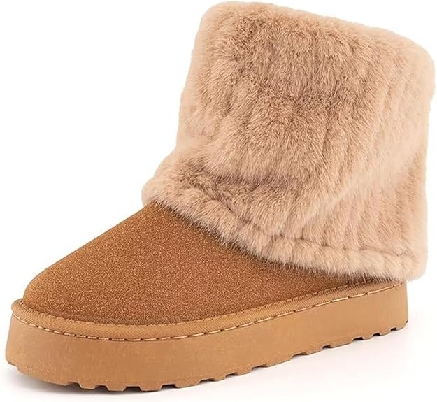 (⏳NOW ON: 70% OFF Sale! 🔥)Women’s Faux Suede Thick Sole Fuzzy Winter Snow Boots Round Toe Casual Warm Shoes
