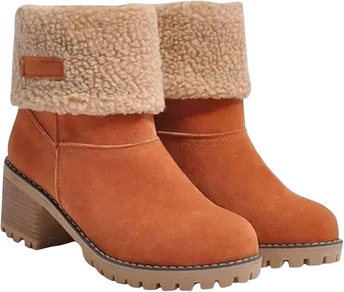 (⏳NOW ON: 70% OFF Sale! 🔥)Women’s Fashion High Heel Ankle Booties | Soft Suede Warm Fur Platform Boots